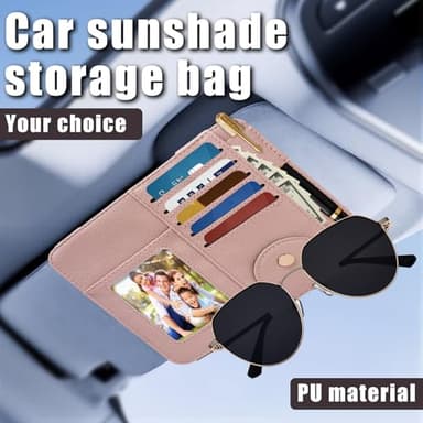 Peisicne Visor Organizer, Pink Sunglass Holder For Car, Sunvisor Organizers with Multiple Pockets and Picture Frame, Essential Car Interior Accessories for Women and Men - Image 2