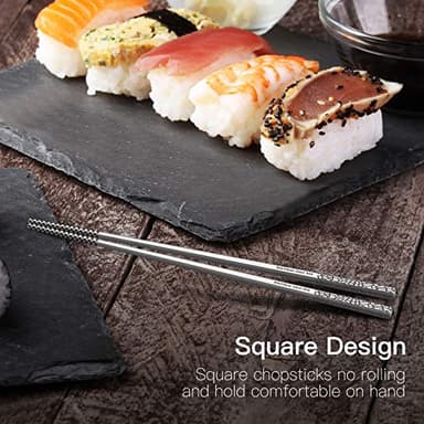 Metal Chopsticks Reusable 18/8 Stainless Steel Chopsticks Multipack Dishwasher Safe Chop Sticks Cute Laser Engraved Non-slip Japanese Korean Chopstick for Cooking Eating 9 1/4 Inches 5 Pairs Gift Set - Image 5