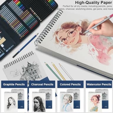 9" x 12" Sketch Book Set, Drawing Paper Pad (68lb/100gsm), 2-Pack Top Spiral Bound Sketch Pad, Double-Sided Hardcover Sketchbook, Art Notebooks Drawing for Kids, Beginners and Artists,100 Sheets Each. - Image 6