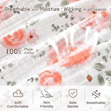 PHF 100% Muslin Cotton Baby Sleep Sacks, 12-18 Months Sleep Sack with 2-Way Zipper, 2 Pack Cooling 0.5 TOG Breathable Large Size Sleeveless Baby Wearable Blanket for Baby Girl, Floral - Image 3