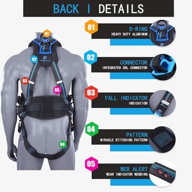 FHFallArrest Fall Protection Full Body Safety Harness,Roofing Harness with Support Belt for Construction(XS/S) - Image 3