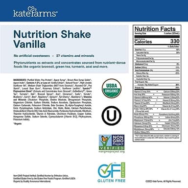 KATE FARMS Organic Nutrition Shake, Vanilla, 16g Protein, 27 Vitamins and Minerals, Protein Meal Replacement Drink, Protein Shake, 11 oz (12 Pack) - Image 3