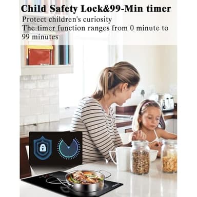 Cooksir 2 Burner Electric Cooktop 220V - 12 Inch 2 Burner Electric Stove 3000W, Buili-in Two Burner Ceramic Stove Sensor Touch with Timer, Safety Lock, Overheat Protection, 220V Hard Wired (No Plug) - Image 6