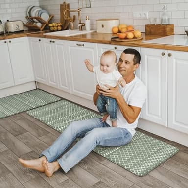 KIMODE Anti Fatigue Kitchen Mats for Floor, Boho Kitchen Rugs Sets of 2, Cushioned Kitchen Floor Mats, Comfort Standing Mat for Sink Laundry Office Desk Green 17"x59"+17"x29" - Image 8