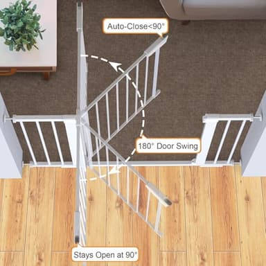 Cumbor 2 Pack 29.7-46" Baby Gate for Stairs, Mom's Choice Awards Winner-Auto Close Dog Gate for doorways, Easy Install Pressure Mounted Pet Gates indoor, Easy Walk Thru Wide Safety Gate for Dog, White - Image 9