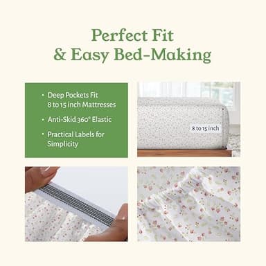 California Design Den King Floral Sheet Set, 100% Organic Cotton Percale Sheets, Deep Pocket King Sheets & Pillowcase Set - Floral - Image 4