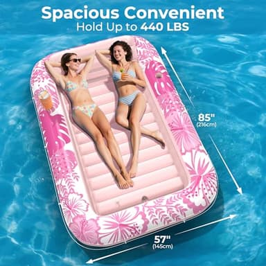 Inflatable Tanning Pool Lounger Float with Protection Tarp, 85" x 57" Pool Floats Adult with Pillow, 6 in 1 Suntan Tub Raft Floatie, Sunbathing Water Bed Lounge Blow Up Kids Ball Pit Party Gifts-Pink - Image 3