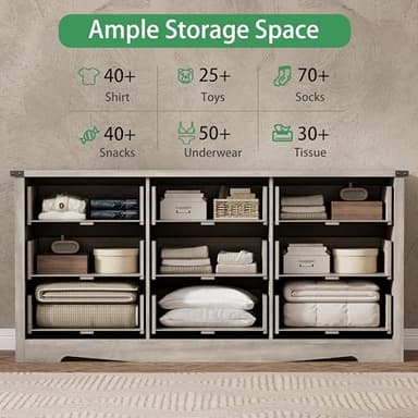 Dresser for Bedroom with 9 Drawers, 59" Wide Wood Chest of Drawers with Deep Drawers & Mental Handle, Modern Dresser TV Stand, Wooden Closet Storage Organizer for Living Room, Hallway, Entryway, Grey - Image 4