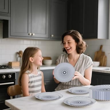 U-QE 20Pcs Black Plastic Plates - Starburst Vintage Plastic Plates Disposable Heavy Duty, Vintage Pattern Perfect for Weddings, Parties, Birthday - 10.25" Dinner Plate & 7.5" Dessert Plate - Image 7