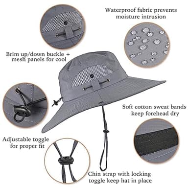 Outdoor Wide Brim Sun Hat with 2 Solar Fan Sun Bucket Hat for Men Women UPF 50+ Bucket Fishing & Beach Hat with Fan Built in (US, Alpha, Medium, XX-Large, Black) - Image 5