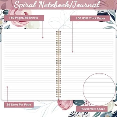 Spiral Notebook - Notebooks Spiral Bound, 8.5" * 11", Journal Notebook with Thick Paper & Back Pocket, 110 Pages, with Twin-Wire Binding, Journals for Women, College Ruled Notebooks - Floral - Image 3