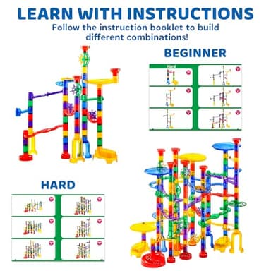 JOYIN 207Pcs Glowing Marble Run, Construction Building Blocks Toys with 5 Glow in The Dark, STEM Toy for Boys and Girls, Educational Toy, Gift for Christmas(147 Plastic Pieces + 60 Glass Marbles) - Image 3
