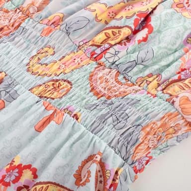 Women's Summer Dress Sleeveless Smocked Floral Boho Tiered Ruffle Flowy Long Maxi Dresses with Pockets Blue Paisley Floral XXL - Image 4