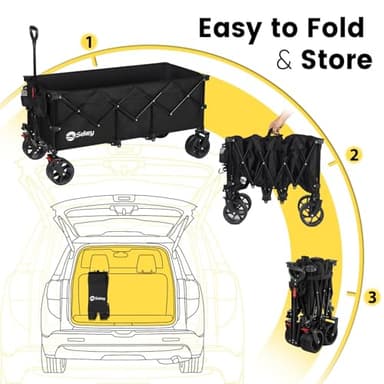 Sekey 48''L Collapsible Foldable Extended Wagon with 440lbs Weight Capacity, Heavy Duty 300L Folding Utility Garden Cart with Big All-Terrain Beach Wheels & Drink Holders. Black - Image 6