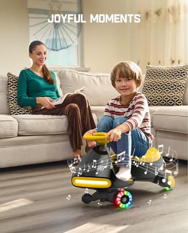 FanttikRide N7 Classic Electric Wiggle Car with Pedal, Rechargeable Battery, Ride on Toys, Swing Car, 2 Speeds, Anti-Rollover, Flashing Light Wheels, Bluetooth, for Ages 3 and Up, 150 Lbs, Yellow - Image 5