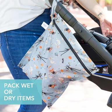 Bumkins Disney Waterproof Wet Bag for Baby, Travel, Swim Suit, Cloth Diapers, Pump Parts, Pool, Beach, Gym Clothes, Toiletry, Hook to Stroller, Daycare, Zip Reusable Wetdry, Nightmare Before Christmas - Image 3