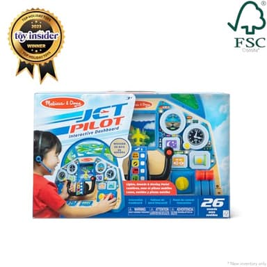Melissa & Doug Jet Pilot Interactive Dashboard, Pretend Play Airplane Cockpit with Steering Yoke, Lights, Sounds, Buttons & Switches for Fidget Play, Wooden Toys for Kids Ages 3+ - FSC Certified - Image 3
