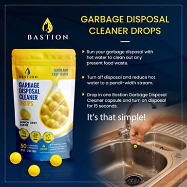 Bastion Garbage Disposal Cleaner and Deodorizer Drops- [[50-Count]] Lemon Zest Scented Kitchen Sink Freshener Pods & Drain Odor Eliminator Disposer Care Balls - Image 2