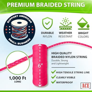 Pink Mason Line String Line - #18 Braided Nylon String - 6,000 Ft Length - Nylon Twine for Gardening Or Masonry Tools - Perfect Construction String for A String Level, Twine String for Gardening - Image 2