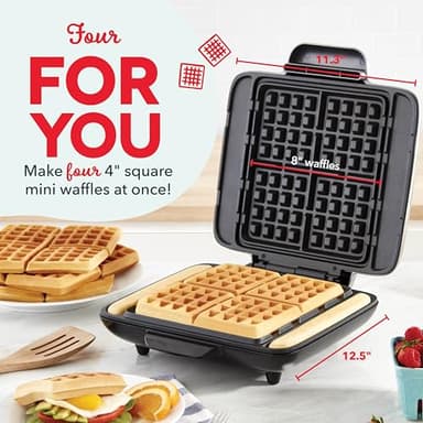 DASH No-Drip Waffle Maker - Four Waffle Molds, Nonstick Waffle Iron with Quick Heat-Up, Nonstick Surface - Perfect Waffle Maker for Kids and Families, Just Add Batter - Image 2