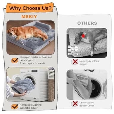 Large Dog Bed Orthopedic Washable - Beds Bolster Pet - XXL XXLarge Big Dogs - Memory Foam - Couch Sofa - Waterproof with Removable Cover - Grey Dog Bed - Image 4