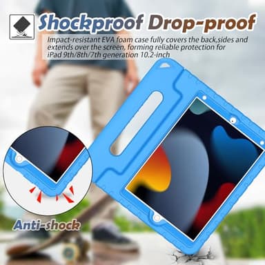 LTROP Case For iPad 9th Generation/iPad 8th Generation/iPad 7th Generation for Kids, iPad 10.2 2021/2020/2019, Shockproof Handle Stand, Blue - Image 7