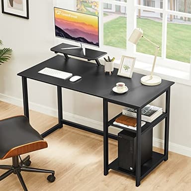 GreenForest Computer Desk 39 Inch with Monitor Stand, Office Desk with Adjustable Storage Shelves, Small Gaming Desk for Home Work Writing Study, Black - Image 2
