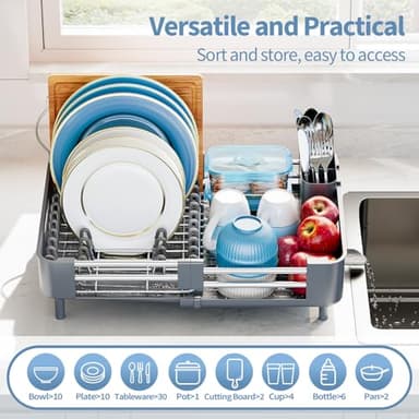 Urackify Dish Racks for Kitchen Counter, Dish Drying Rack - Stainless Steel Dish Drainer, Sink Drying Rack with Cutlery Holder, Dishes Organiser and Storage Rack, Gray - Image 4