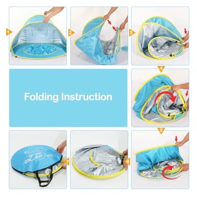 Zooawa Baby Beach Tent, Pop Up Beach Tent Sun Shade for Beach, Portable Shade Pool UV Protection Sun Shelter for Infant with Beach Sand Toys Set, No Pattern, Blue - Image 9