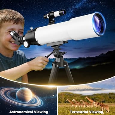 Telescope for Adults Kids High Powered: 90mm Astronomical Portable Refracting FMC Beginners Explorer Scope for Children 8-12 Travel Moon Planet Stars Gazing with Professional Tripod (White) - Image 6