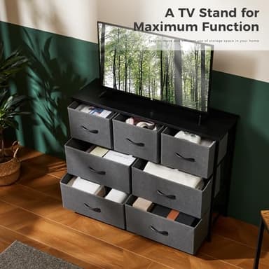 DUMOS TV Stand Dresser for Living Room Bedroom with 7 Fabric Drawer, Entertainment Center Chest Storage Organizer Units for Clothing, Closet, Cabinet, Living Room Furniture, Classic Gray - Image 7