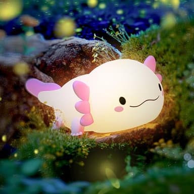 UNEEDE Axolotl Night Light for Kids,Animal Silicone Nursery Night Lamp, Rechargeable Table Lamp Bedside Lamp,Cute Room Decor Night Light for Bedroom,Living Room,Dining,Desk Decorations,Gift - Image 1