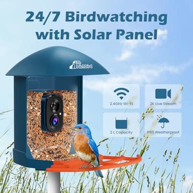 Smart Bird Feeder with Camera, 2K HD Birdwatching Camera with AI Identify Bird Species & Solar Panel, Auto Video Capture & Instant Notifications, Ideal Gifts for Lover, Deep Blue - Image 2