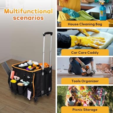 YMU Large Rolling Cleaning Caddy Bag With Detachable Trolley, 4 in 1 Portable Cart for Housekeeping With Swivel Caster & Shoulder Strap, Waterproof Supplies Organizer - Image 7