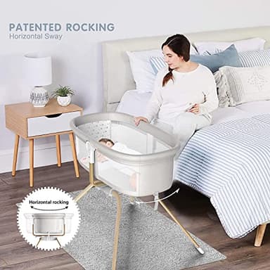 ANGELBLISS 3 in 1 Baby Bassinet, Rocking Bassinets Bedside Sleeper, One-Second Convert Travel Portable Bassinet Newborn Baby (White) - Image 2