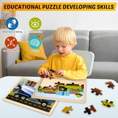 Wooden Vehicle Puzzles for Kids Age 3 4 5 Year Old, 4 Pack 24 Pcs Montessori Toddler Jigsaw Puzzles for Girl boy Activities Preschool Learning Educational Birthday Gift Travel Autistic Wooden Toys - Image 6