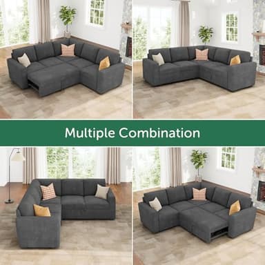 HONBAY Modular Sectional Sleeper Sofa with Pull Out Bed, Corduroy L Shaped Couch with Storage Seats, Convertible Sectional Couches for Living Room, Dark Grey - Image 4