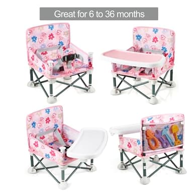 PandaEar Portable Baby Seat Travel| Compact Fold with Straps for Indoor/Outdoor Use| Great for Camping, Beach, Lawn |Toddlers, Kids, Boys, Girls (with Placemat, Pink) - Image 3
