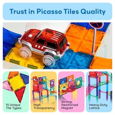 PicassoTiles 108pc 3-in-1 Marble Run Car Race Track Combo Magnetic Tiles PicassoToys Magnet Building Block Educational Construction Toy Playset STEM STEAM Learning Kit Child Brain Development PTG108 - Image 6