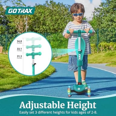 Gotrax KS3 Kids Kick Scooter, LED Lighted Wheels, Adjustable Height Handlebars and Removable Seat, Lean-to-Steer & Widen Anti-Slip Deck, 3 Wheel Scooter for Kids Ages 2-8 and up to 100 Lbs (Green) - Image 3
