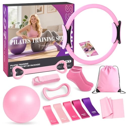 Vanlgs Pilates Kit 13Pcs Home Pilates Essentials Workout Kit with 13" Ring, 10" Ball and Resistance Bands for Women at Home Pilates Equipment Set for Beginners（Pink） - Image 1