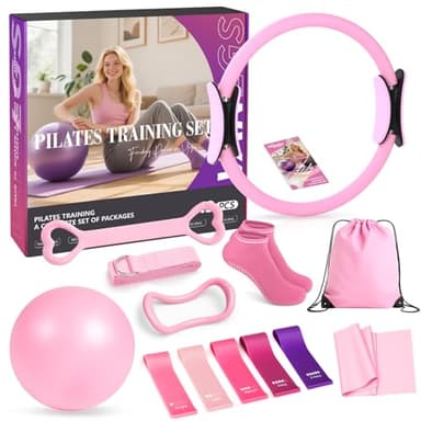 Vanlgs Pilates Kit 13Pcs Home Pilates Essentials Workout Kit with 13" Ring, 10" Ball and Resistance Bands for Women at Home Pilates Equipment Set for Beginners（Pink） - Image 1