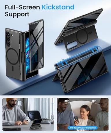 BERFY for Z Fold 6 Case with Privacy Screen Protector, [Compatible with MagSafe] Built-in Kickstand & S Pen Slot & Hinge Protection, Full Body Shockproof Phone Case for Samsung Galaxy Z Fold 6, Black - Image 5