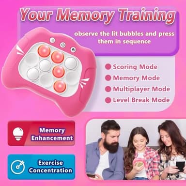 Pop Push Game Toy for Kids, Quick Fast Puzzle Game, Light up Fidget Toy 8-12, Bubble Sensory Toys Christmas Birthday Gifts for Kids Ages 3-12 (Pink) - Image 3