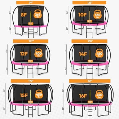 JUMPZYLLA Trampoline Outdoor 8FT 10FT 12FT 14FT 15FT 16FT with Enclosure and Ladder, ASTM Approved Recreational Trampoline for Kids and Adults, Anti-Rust Coated Frame - Image 8