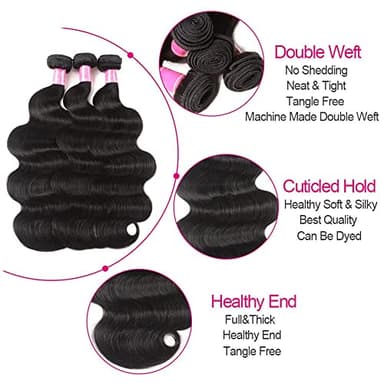 YISEA Brazilian Body Wave Bundles with Closure(16 18 20+14 Closure) Human Hair 3 Bundles with 4x4 Lace Closure Braziian Virgin Human Hair - Image 3
