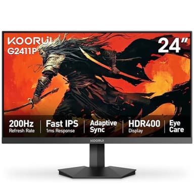 KOORUI Gaming Monitor, 24" Fast IPS Computer Monitor, 200Hz FHD HDR400 Display, 1ms PC Screen, 90% DCI-P3 Color Gamut, Adaptive Sync, Ultra Slim Frame, VESA Mountable, HDMI 2.0, DP 1.4, G2411P - Image 1