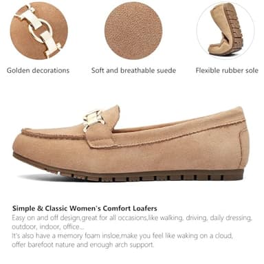 Cvistpieo Loafers for Women Business Casual Shoes Comfortable & Lightweight Penny Loafers Slip On Work Flats Suede Beige Size 7 - Image 3