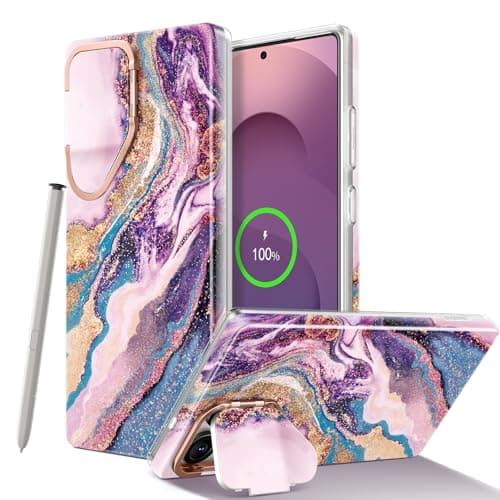 GVIEWIN Magnetic for Samsung Galaxy S25 Ultra Case with Camera Cover Kickstand, [Compatible with MagSafe] [Screen Protector] Mil-Grade Drop Protection Marble Phone Case 6.9" (Dreamland River/Purple) - Image 1
