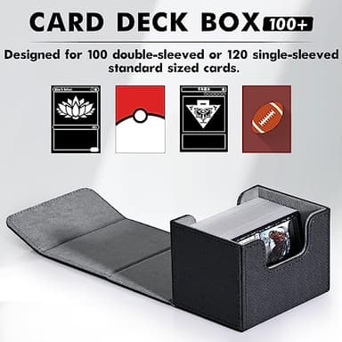 ZLCA Card Deck Box for Trading Cards, MTG Commander Deck Box Holds 120+ Single Sleeved Cards, Leather Magnetic Card Storage Box Fits for TCG CCG Magic Cards (Black) - Image 3